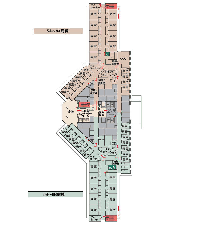 入院治療棟平面図(5F~9F)